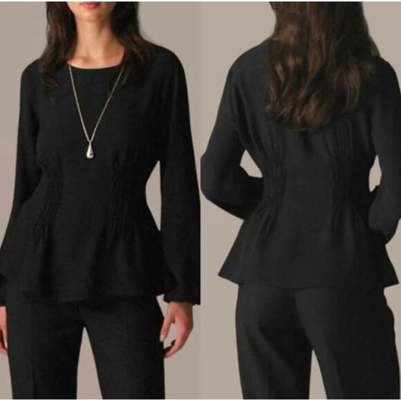 J. Crew Viscose Crepe Gathered Sleeve Shirred-Waist Top CF445 Black Size 6 NWT - Picture 1 of 3